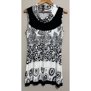 Linea Domani Women's L Dress Artsy Black & Cream A-Line Geometric Stretch